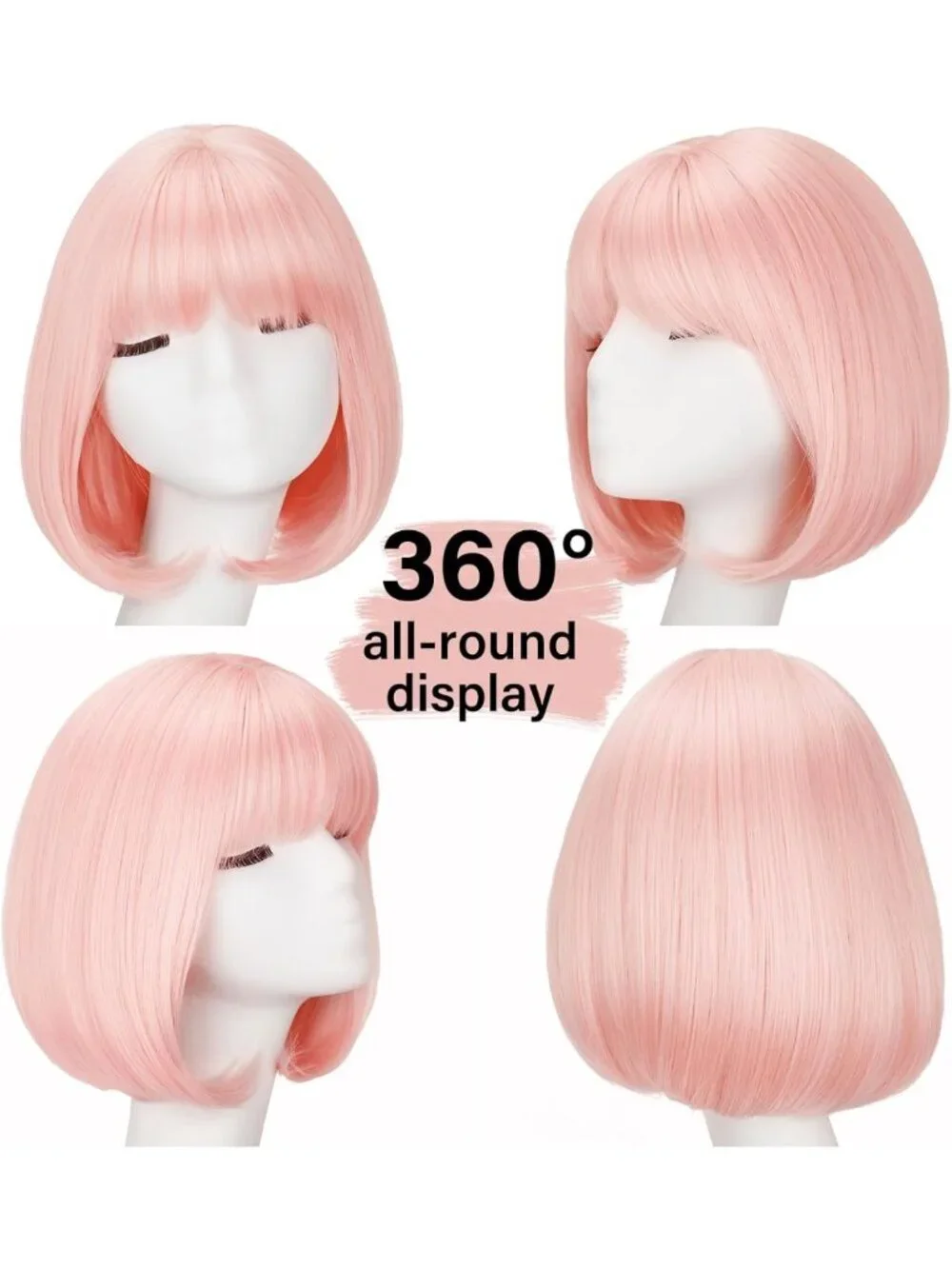 Light Pink Bob Wig with Bangs - Trendy, Stylish, Adjustable Length for Women